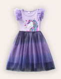 Colored Pony Butterfly Printed Tulle Dress