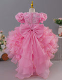 Three-dimensional Rose Bubble Sleeve Tulle Dress
