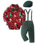 Christmas Onesie Overalls Hat Set