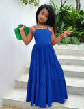 Solid Color Ruffle Hem Bow Dress