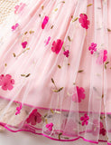 Flower Embroidery Flying Sleeve Bow Tulle Princess Dress