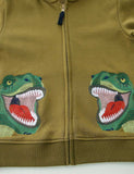 Cartoon Dinosaur Embroidery Zip-Up Hoodie