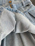 Solid Color Denim Belt Dress