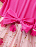 Flower Embroidery Flying Sleeve Bow Tulle Princess Dress