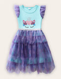 Printed Small Fly-sleeved Polka-dot Irregular Tulle Dress