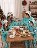 Christmas Family Matching Penguin Fleece Hooded Zip-Up Pajamas