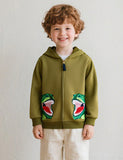 Cartoon Dinosaur Embroidery Zip-Up Hoodie