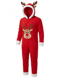 Christmas Reindeer Applique Flannel Family Matching Hooded Pajamas