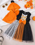 Halloween Polka Dot Tulle Dress Cape Two-piece Set