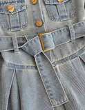 Solid Color Denim Belt Dress