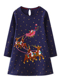 Christmas Santa Reindeer Sleigh Applique Dress