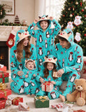 Christmas Family Matching Penguin Fleece Hooded Zip-Up Pajamas