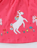Cute Pony Embroidered Long-sleeved Dress