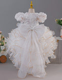 Three-dimensional Rose Bubble Sleeve Tulle Dress