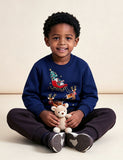 Santa Reindeer Sleigh Embroidered Sweatshirt