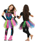 Halloween Colorful Skeleton Print Tulle Dress + Leggings + Arm Sleeves Set