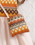 Bohemian Contrasting Bubble Sleeves Dress