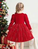 Christmas Sequined Golden Velvet Princess Dress