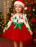 Christmas Print Tulle Bow Dress