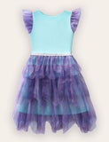 Printed Small Fly-sleeved Polka-dot Irregular Tulle Dress