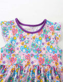 Floral Print Fly-sleeved Cotton Dress