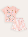 Kitten Print T-Shirt & Striped Shorts Set