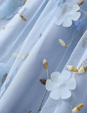Flower Embroidered Lotus Leaf Slanted Shoulder Suspender Dress