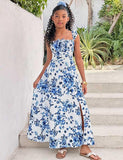 Holiday Casual Floral Long Halter Dress