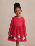 Christmas Kitten Applique Party Tulle Dress