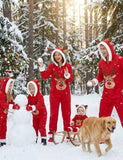 Christmas Reindeer Applique Flannel Family Matching Hooded Pajamas