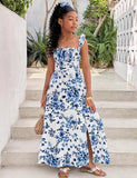 Holiday Casual Floral Long Halter Dress