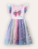 Colorful Butterfly Print Tulle Dress