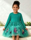 Halloween Witch Applique Tulle Long-sleeved Dress