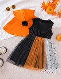 Halloween Polka Dot Tulle Dress Cape Two-piece Set