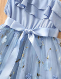 Flower Embroidered Lotus Leaf Slanted Shoulder Suspender Dress