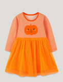 Halloween Pumpkin Applique Tulle Dress