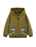 Cartoon Dinosaur Embroidery Zip-Up Hoodie