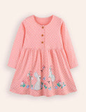Cute Bunny Applique Long Sleeve Dress
