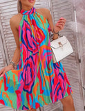 Mom and Me Fashion Color Contrasting Pattern Printing A-shaped Dress
