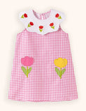 Flower Embroidered Plaid Dress