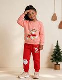 Christmas Deer Applique Sweatshirt Sweatpants Set