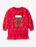 Christmas Gingerbread Man Applique Tutu Stitching Sweatshirt