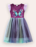 Colorful Butterfly Print Tulle Dress