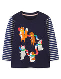 Autumn Animal Print Striped Long Sleeve T-Shirt