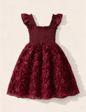 Flying Sleeve Three-dimensional Rose Wrap Dress