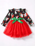 Christmas Print Tulle Bow Dress