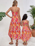 Mom and Me Orange Pink Floral Dress