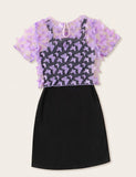 T-shirt + Butterfly Print Suspender Dress Two-piece Set