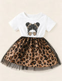 Girls Print Leopard Print Tulle Dress