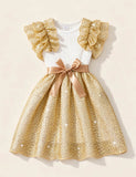 Hollow Sleeve Cut-out Patchwork Dress